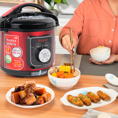 Nồi áp suất đa năng SatoAlpha 6AS019 6.0L - Nồi áp suất đa chức năng : nấu cơm, nấu cháo, hầm gân, ninh, súp, hấp, giữ ấm ... Dung tích : 6.0 lít phù hợp gia đình 4 - 6 người - Miễn phí vận chuyển toàn quốc - Hàng chính hãng
