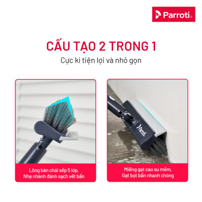 Cây chà sàn nhà tắm, chổi cọ sàn và gạt nước 2 trong 1, cọ sạch khe hẹp và góc tường – Parroti Easy ES04