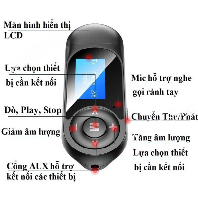 Bộ Thu Phát Bluetooth 5.0 Không Dây  Đa Năng Kèm Màn Hình LCD – Hàng Nhập Khẩu Usb Bluetooth 5.0 có màn hình hiển thị thu phát âm thanh HIFI Stereo cho tivi loa, âm ly laptop, PC