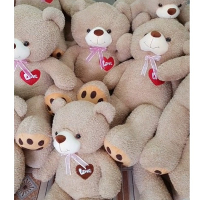 Gấu bông Teddy lông xù thêu chữ Love đáng yêu - Size từ 80cm đến 1m - Quà tặng Teddy nhồi bông khổng lồ màu nâu êm mịn.