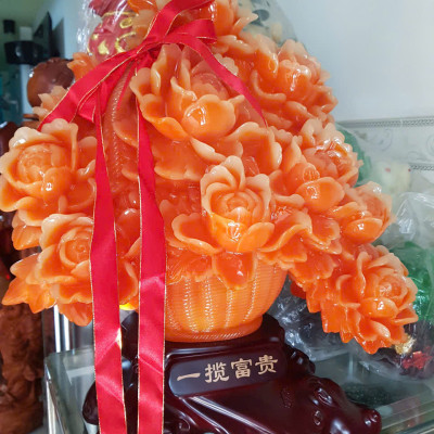 Tượng Bình Hoa Mẫu Đơn Đỏ Cam Mới To Dây Đỏ May Mắn Quá Hoành Tráng Đẹp Lắm Size Cao 55cm Ngang 48cm Sâu 31cm biểu tượng sự Hưng Thịnh , thịnh vượng, phồn vinh, Giàu Sang , Phú Quý, Giàu Sang , Phú Quý trưng phòng khách nhà công công quà tặng ý nghĩa ạ