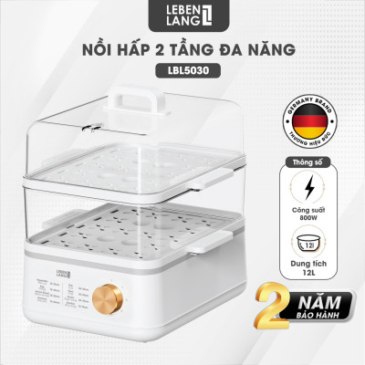 Nồi hấp điện đa năng LEBENLANG LBEL5030 hấp 2 tầng,12L tiện lợi, 800W, bảo hành 2 năm - hàng chính hãng
