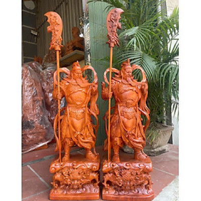 Tượng quan công trấn ải bằng gỗ hương đá kt cao 80×29×19cm