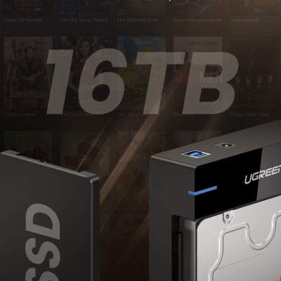 Ugreen UG50423US222TK hỗ trợ 16TB hộp đựng ổ cứng 3.5" 2.5 inch chuẩn SATA ra usb 3.0 có cấp nguồn - HÀNG CHÍNH HÃNG