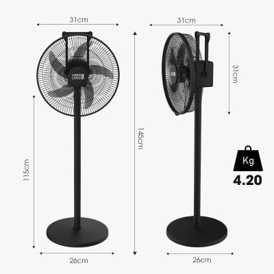 Quạt tích điện Lebenlang LBL1702, quạt cây có điều khiển 5in1, 35W, sạc từ 4-6h, 5 tốc độ gió, bảo hành 2 năm – hàng chính hãng
