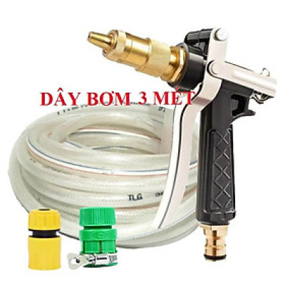 ️ Bộ dây vòi xịt nước rửa xe, tưới cây , tăng áp 3 lần, loại 3m, 5m 206236Eđầu đồng, cút+ túi đựng bút