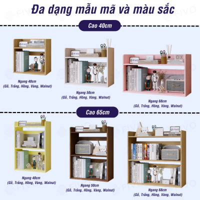 Kệ Sách Gỗ 2 Tầng Đa Năng FB22 FIVO Màu Gỗ Và Walnut, Thiết Kế Hiện Đại, Decor Bàn Học, Bàn Làm Việc Gọn Gàng