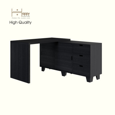 HAPPY FURNITURE , ALVA - Bàn làm việc 2 cửa lùa 3 ngăn kéo, BAN_127 , 140cm x 59cm x 72cm DxRxC
