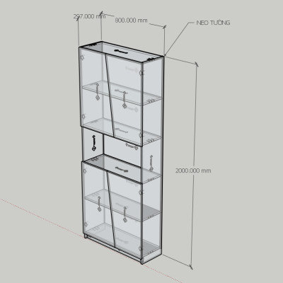 HAPPY FURNITURE , Kệ sách cửa kính 2 ngăn kéo - DALEY , KSA_108 , 80cm x 30cm x 200cm DxRxC