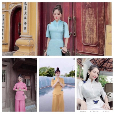 Set Bộ Lam đi chùa Vải Lụa Cao Cấp thêu bướm cực đẹp