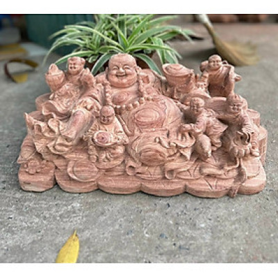 Tượng phật di lặc ngũ phúc bằng gỗ hương đá liền khối kt 50×24×23cm 