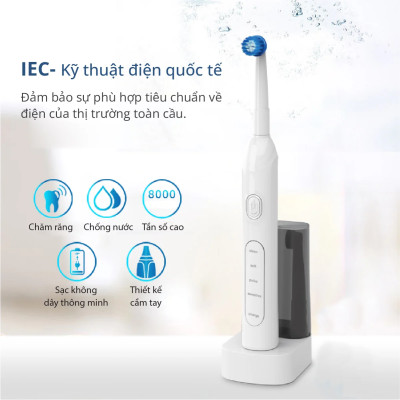 Bàn chải điện đầu xoay tròn Kachi MK361 kèm đế sạc không dây và 2 đầu bàn chải