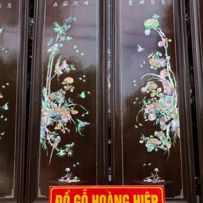 Bộ tranh gỗ gụ kết hợp khảm ốc đỏ tích, tứ quý bốn mùa trong ,xuân ,hạ, thu ,đông ,và được làm mầu mận chín giả cổ kt 30×107cm + ván khung dầy tổng  4cm 