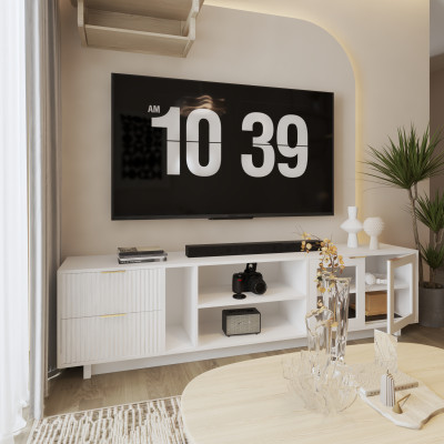 HAPPY FURNITURE , Kệ TV 2 ngăn kéo 2 cửa kính - NAMI, KTV_071 , 220cm x 40cm x 56cm DxRxC