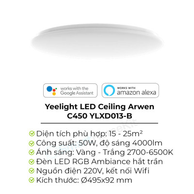  Đèn Led Ốp Trần Thông Minh Yeelight Arwen C - 50W - Led RGB hắt trần - Hàng Chính Hãng - Bản Quốc Tế Mihome Global