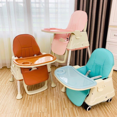 Ghế Ăn Dặm, Ghế Ăn Nâng Hạ Độ Cao Có Nệm Và Bánh Xe - Màu Hồng (Tặng Thìa Ăn Dặm Báo Nóng)