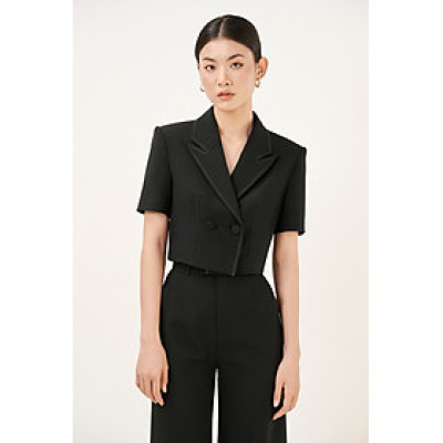 Áo croptop blazer tay ngắn cổ peak vai ngang Avery thiết kế cao cấp WHITE CHIC