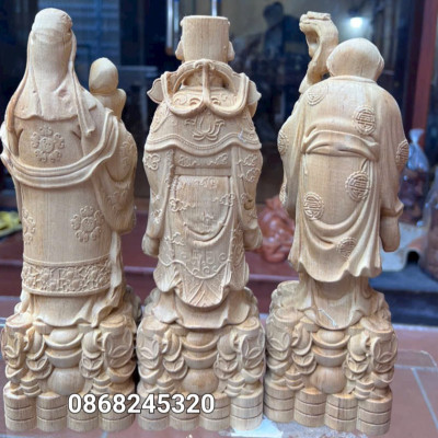 Bộ Tam đa phúc lộc thọ bằng gỗ ngọc am thơm nức kt cao 30×11×9cm 