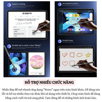 Bút cảm ứng lộ cơ cảm biến nghiêng chống tì tay sạc nam châm WIWU Stylus W PRO cho iPad Pro Air Mini đời 2018 trở lên Gen 7 8 9 10 10.9 11 12.9 13 Mini 6 M1 M2 M3 M4 - Hàng nhập khẩu