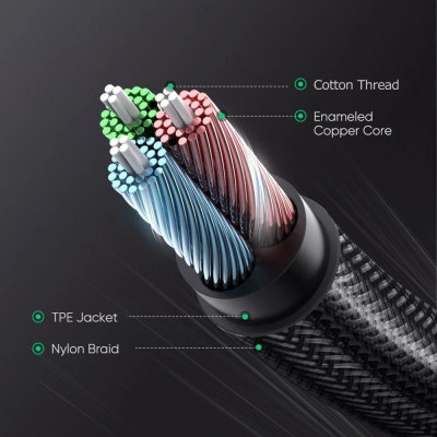 Ugreen UG60847AV118TK 2M màu đen 3.5mm 3 ngấn nối dài Cáp âm thanh dây bện nylon 50cm hỗ trợ micro - HÀNG CHÍNH HÃNG