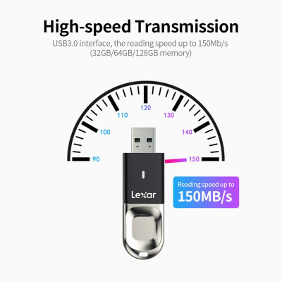 Lexar F35 256GB USB Flash Drive USB3.0 Metal Fingerprint Encryption U Disk 300MB/s Reading Speed for PC Laptop