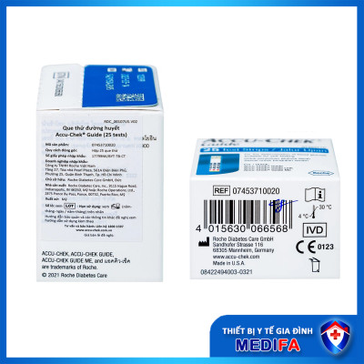 Hộp 25 Que Thử Đường Huyết Accu-Chek Guide Date Xa, NK Chính Ngạch, Tem Niêm Phong, Tem Phụ TV