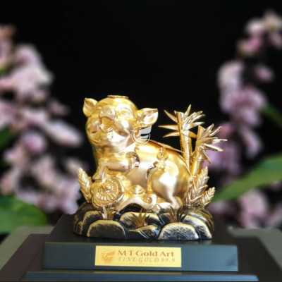 Tượng  heo tài lộc dát vàng(14x17x24cm)- Hàng chính hãng, trang trí nhà cửa, phòng làm việc, quà tặng sếp, đối tác, khách hàng, tân gia, khai trương 