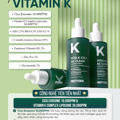 Serum hỗ trợ ngừa mụn Vita K - Cica Ac Clear Pretty Skin phục hồi - căng bóng - tái tạo làn da 50ml