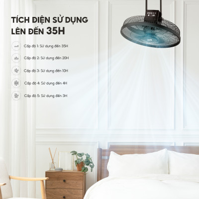 Quạt tích điện Lebenlang LBL1702, quạt cây có điều khiển 5in1, 35W, sạc từ 4-6h, 5 tốc độ gió, bảo hành 2 năm – hàng chính hãng