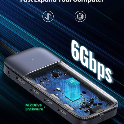 Ugreen UG70449CM296TK bộ chuyển USB type C ra 3 × USB 3.1 Gen2 + HDMI + PD 100W + cấp nguồn DC + ssd M.2 NGFF Docking Station - HÀNG CHÍNH HÃNG