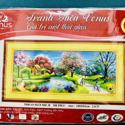 Tranh thêu chữ thập, tranh thêu kín Ngôi nhà hạnh phúc VS8113, kích thước 100 x 55 cm