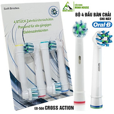 Cho máy Oral B Braun Cross Action EB50A, Bộ 4 đầu bàn chải đánh răng điện đánh tan mảng bám Minh House