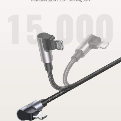 Ugreen UG60765US305TK 2M PD 20V 3A bẻ 90 độ MFI đầu lightning cáp USB type C ra Lightning bọc nhôm chống nhiễu màu đen - HÀNG CHÍNH HÃNG