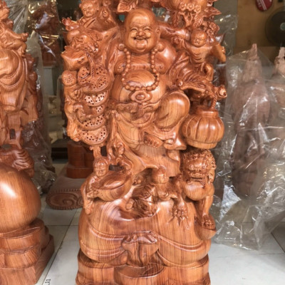 Tượng phật di lặc ngũ phúc bằng gỗ hương đá kt cao 80cm