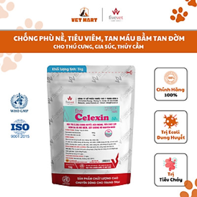 [1KG] FIVE-CELEXIN (50%)-hỗ trợ trị E.COLI DUNG HUYẾT, KÉO MÀNG, TIÊU CHẢY CẤP, VIÊM DA VÀ MÔ MỀM