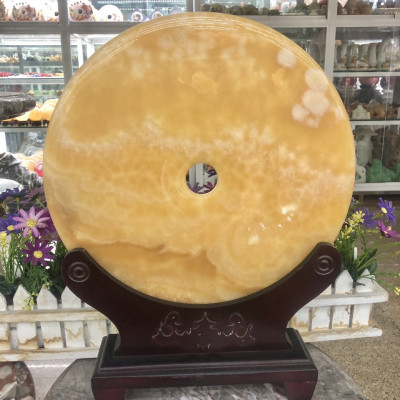 Đồng điếu ( Đồng tiền ) phong thủy đá ngọc hoàng long - Đường kính 30 cm