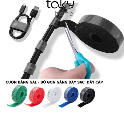 Cuộn Băng Gai Dán 2 Mặt, Cuộn Cố Định Dây Sạc, Dây Cáp, Dây Điện, Gọn Gàng, Tái Sử Dụng, Tiện Dụng. TakyHome 5677