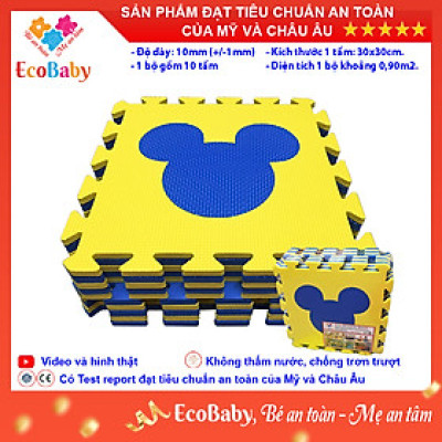 Bộ 10 tấm Thảm xốp cho bé ECOBABY, thảm xốp đạt tiêu chuẩn Mỹ và Châu Âu, độ dày khoảng 1cm, kích thước 1 tấm 30x30cm - Mickey