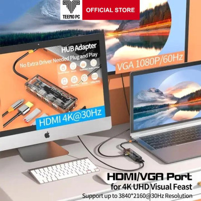 Bộ HUB TEEMO PC Chia 6 Cổng Trong Suốt USB Type C HDMI PD Dùng Cho Laptop Surface Macbook IPad Điện Thoại SW6V Hàng Chính Hãng