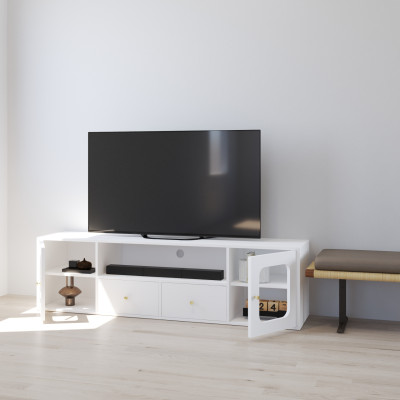 HAPPY FURNITURE , Kệ TV 2 cửa kính 2 ngăn kéo - NOAH , KTV_110 , 180cm x 45cm x 50cm DxRxC