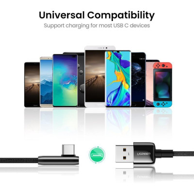 Ugreen UG70413US313TK 1M bẻ góc C 90 độ màu đen cáp USB A ra type C 2.0 truyền dữ liệu từ máy tính ra điện thoại - HÀNG CHÍNH HÃNG