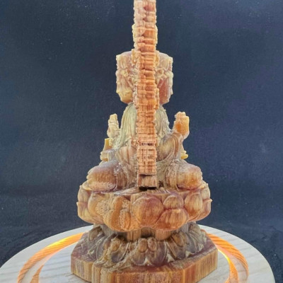 Combo tượng phật bà quan âm bồ tát khắc hai mặt bằng gỗ huyết long kt 13×7×7cm+chân đế và lồng kính