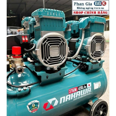 [chính hãƞg] Máy Nén Khí Không Dầu Lên hơi nhanh NAKAWA 50L-5HP Giảm âm, 100% Dây đồng, Bảo hành 1 năm