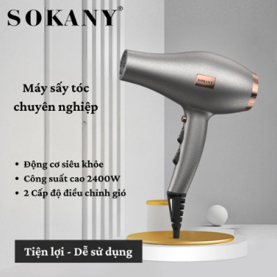 Máy sấy tóc chuyên dụng SOKANY SK-14015 công suất lớn 2400W, máy sấy chuẩn salon 2 chiều nóng lạnh giúp giảm gãy rụng tóc - HÀNG CHÍNH HÃNG