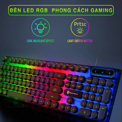 Bàn phím máy tính gaming giả cơ PANTSAN PK100 có dây nút tròn Led 7 màu cực đẹp - NTH - Hàng Nhập Khẩu