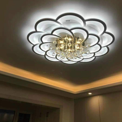 Đèn ốp trần, đèn led mâm ốp trần cánh hoa mai pha lê ( 16 và 20 cánh) 3 chế độ ánh sáng, có điều khiển từ xa