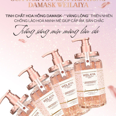 Combo 2 chai Sữa tắm trắng da cánh hoa hồng Damask Weilaiya Grand Rose Extracts Whitening Shower Gel 450ml tặng 1 Bông tắm Weilaiya