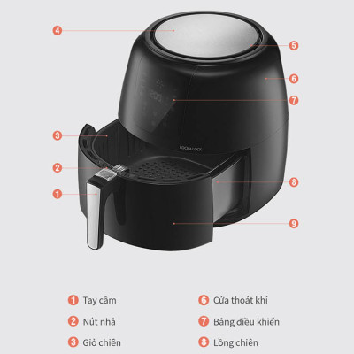 Nồi Chiên Không Dầu Điện Tử Lock&Lock EJF296BLK (7.2 Lít) - Kèm Chảo Nướng - Hàng Chính Hãng