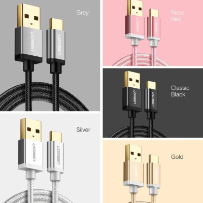 Ugreen UG20811US174TK 0.5M màu Trắng Dây USB 2.0 sang Type-C đầu nhôm dây bọc vinyl - HÀNG CHÍNH HÃNG
