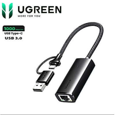 Cáp Chuyển Đổi Mạng USB 3.0 & USB-C Sang Lan hỗ trợ 10/100/1000 Mbps Ugreen 15638 - Hàng chính hãng